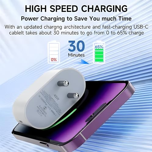Image of MAK 45W Quick Charge 3.1A Wall Charger with Detachable Type C to Type C Cable, Fast Charging Adapter Compatible with Android Smartphones, iPhone 15 /16 Series, Tablets, Laptops, and Other USB-C Devices
