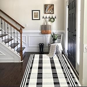 Cainanel buffalo plaid outdoor rug black and white check rug 354 x 59 cotton hand woven checkered front welcome door mat indooroutdoor area rug for front porchkitchenentry wayliving room  urban country home decor