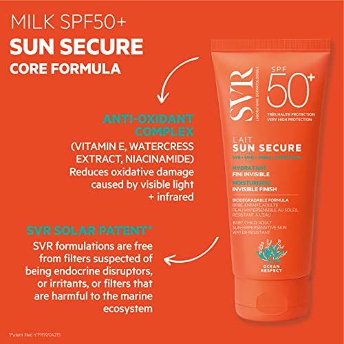 SVR SUN SECURE Face & Body Sunscreen SPF 50+ Milk for All Skin Types Very High UVA/UVB Factor 50 Sun Cream, Non-Greasy - Image 3