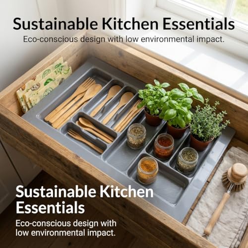 Image of SmartSlide 900 MM PVC Cutlery Tray For Kitchen Drawer Modular Kitchen Tandem Drawer Organizer Adjustable Width & Depth Grey Non-Slip Surface (900 x 535 MM)