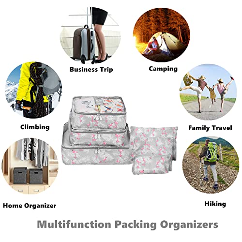 6 Set Packing Cube Luggage Organizer Pouch, Travel Storage Bags Organizer Set, Clothes Packing Cubes Laundry Pouch Suitcase Organizer Bags for Travel Carry On Luggage Packing (Blue Flamingo)2