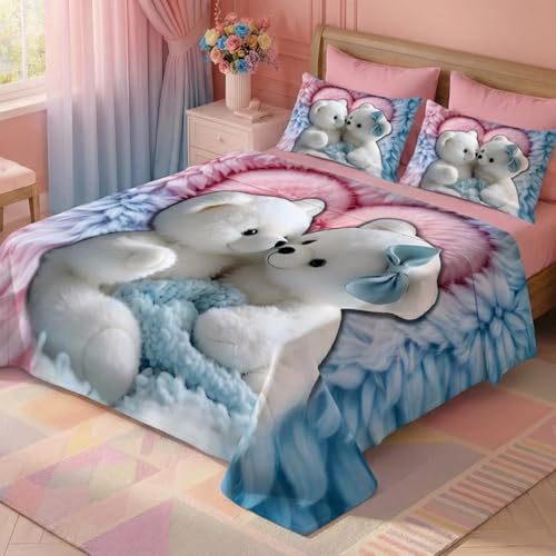 Image of 7D Fairy Tale Cuddles Collection Double Bedsheet 90x100 inch with 2 Pillow Covers | Good Stitching, Soft Fabric & Vibrant 7D Digital Print for Kids & Couples (Blue)