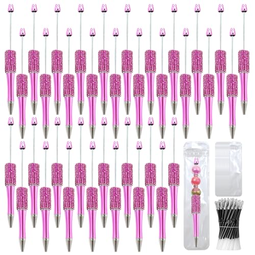 Image of 150 Pcs DIY Diamond Beadable Pen Kit - 50 Plastic Rhinestone Beaded Pens Bulk with Refills & Bags - Fancy Cute Glitter Pens for Crafting, Students & Teachers - School Supplies (Rose Red)