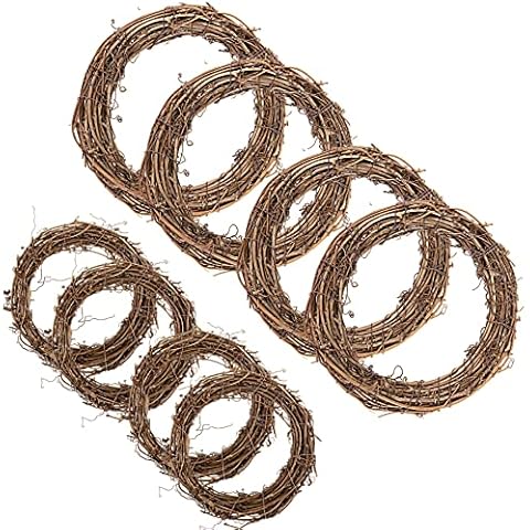 Larcenciel Christmas Wreath Grapevine Wreath Dry Rattan Natural Wreath DIY Crafts Natural Grapevine Wreaths for Xmas Door/Wall Decor Hand-woven Halloween Wreath(8 Pack 2 Sizes 20CM 10CM) Cover
