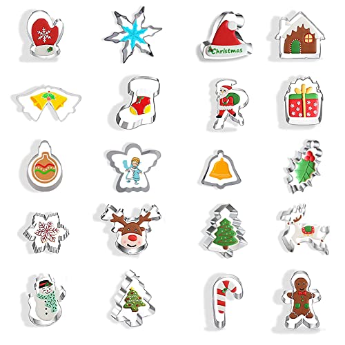 Noël Emporte Pièces, 20 Pièces Ensemble de Coupe Biscuits Emporte Pièces en Acier Inoxydable, Emporte Pièces Noël pour Enfants Décoration de Gâteau Fondant Pâtisserie Cover