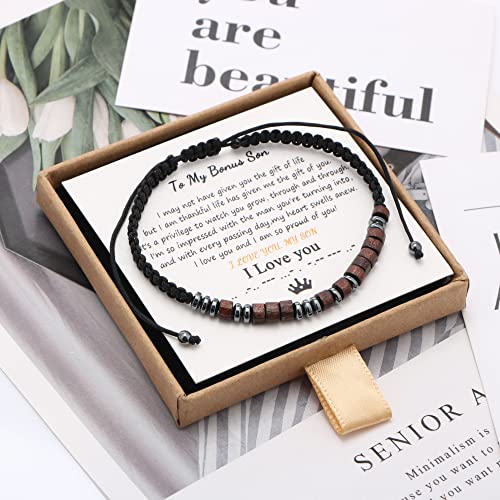 Joycuff To My Bonus Son Morse Code Bracelets From Mom Dad Inspirational Bracelet For Men Motivational Funny Unique Birthday Christmas Mother's Father's Day Gifts #TOP2