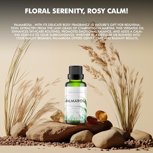 Image of Esslux Palmarosa Essential Oil for Stress Relief - Pure, Therapeutic Grade Palmarosa Oil - Perfect for Aromatherapy, Inner Defenses & A Healthier Complexion - Use on Skin - 90 ML