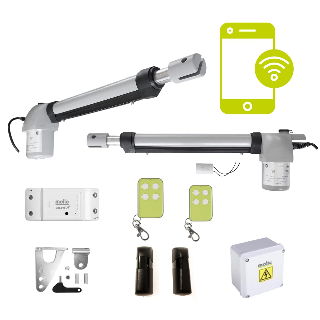 Motor Puerta Batiente 2 hojas - Motores para Puertas Abatibles - Brazo Automatismo para Garaje - Puertas de Garaje MOTIC Domo 4G- Kit (SIN electrocerradura, Kit Estandar + Fotocelulas + WIFI)