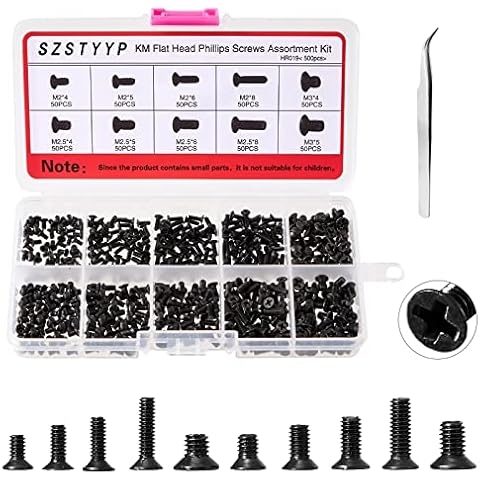 Pack of 500 Micro Laptop Computer Metric M2 M2.5 M3 Screws, PC Phillips Screws, Black Phillips Mini Replacement Screws for HP Dell Lenovo Acer Cover