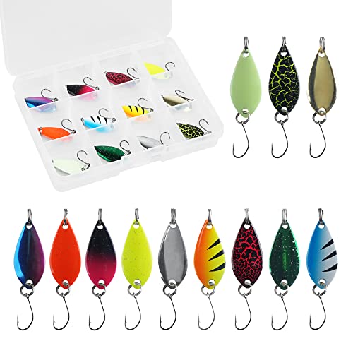 Spoon Fishing Lures for Trout Fishing Metal Spoons Hard Spinner Baits,12pcs/24pcs Trolling Spoons Single Hook Saltwater Jig Lure Trout Bass Salmon Pike Walleye for Char Perch (12PCS, 0.17oz)