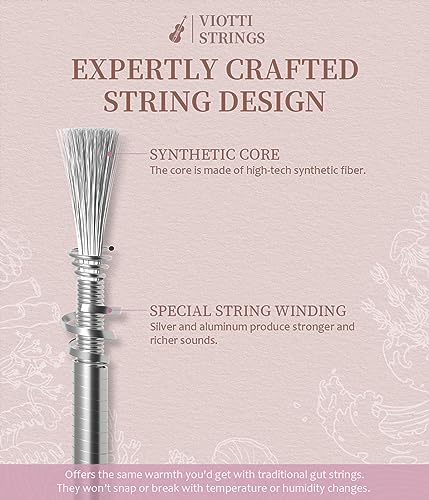 Image of Viotti Violin Strings 4 /4 Full Set | Medium Tension Synthetic-Core Strings with Gold E String for Brilliance, Power & Projection, Silver Wound D & G Strings, and Aluminum Wound A String