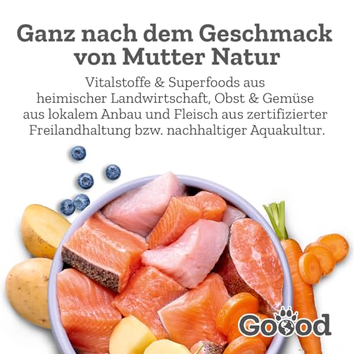 Goood - Senior Freiland-Pute - Nassfutter, Hundefutter - mit nachhaltiger Forelle, regionalem Gemüse und Beeren - Getreidefrei, Glutenfrei, Weizenfrei, Ohne Konservierungsstoffe - 6 x 400 g