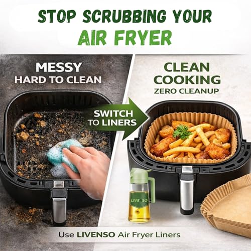 Image of Air Fryer Paper Liners 125 PCS - Disposable Airfryer Paper Sheets, Parchment Paper for Air Fryer, Non Stick Oil Proof Baking Paper Tray, 8 inch Square Liners for Frying, Baking & BBQ
