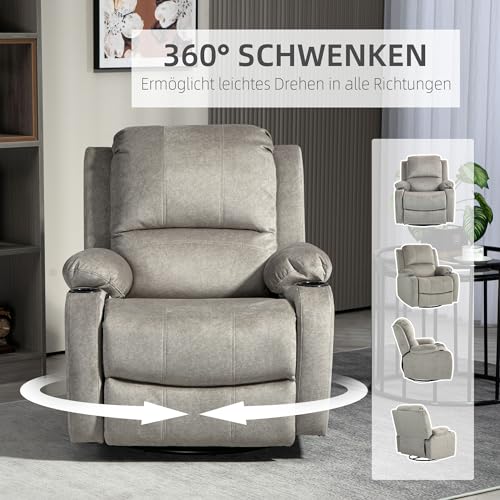 HOMCOM Relaxsessel Fernsehsessel mit Liegefunktion, Wippfunktion, Drehbar TV-Sessel mit Taschenfederkern, Fußstütze und Becherhalter, für Wohnzimmer, Braun – Bild 7