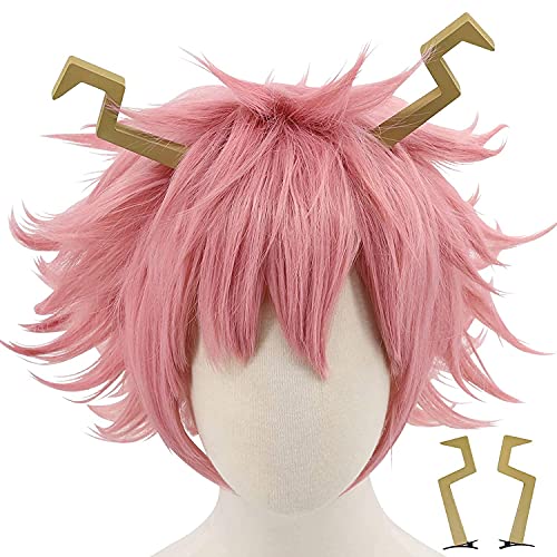QWIFCMJF -Cartoon Cosplay Wig (Ashido Mina with 2 Horns) Wig