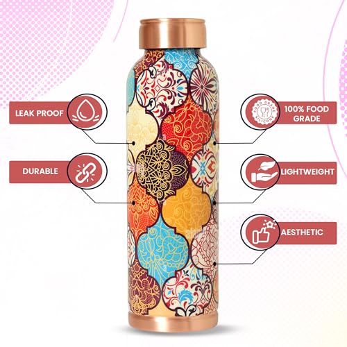 Image of DI: Decorative India Copper 1 Litre Water Bottle With Leak And Rust Proof Protection For Home And Office Use Ayurveda And Yoga Health Benefits Bottle (Hexagon)