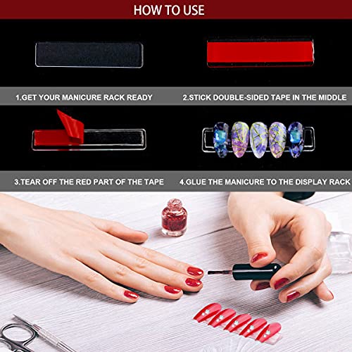 FERCAISH 100 Pcs Transparent Nail Stand Nail Art Display Stand with 10M Double Sided Tape and Nail Rhinestones - Image 4