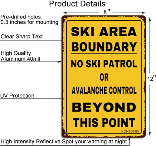 Image of SKI Area Boundary Metal Tin Sign Skiing Wall Decor Ski Lodge Signs 8X12Inch