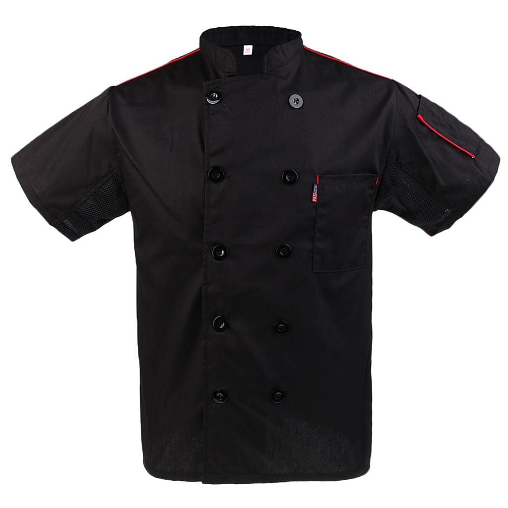 myaddiction 2xMen Women Short Sleeve Restaurant Chef Jacket Kitchen Coat L Black-picture-43