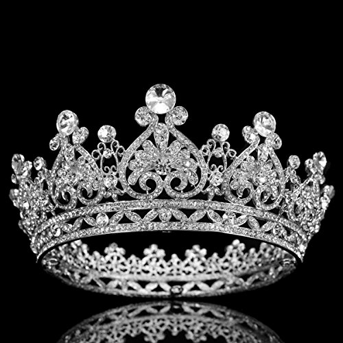 FUMUD Austrian Rhinestone Crystal Tiara Crown Peacock Bridal Hair Accessories For Wedding Quinceanera Tiara Crown Pageant Diamante Tiara (Silver)