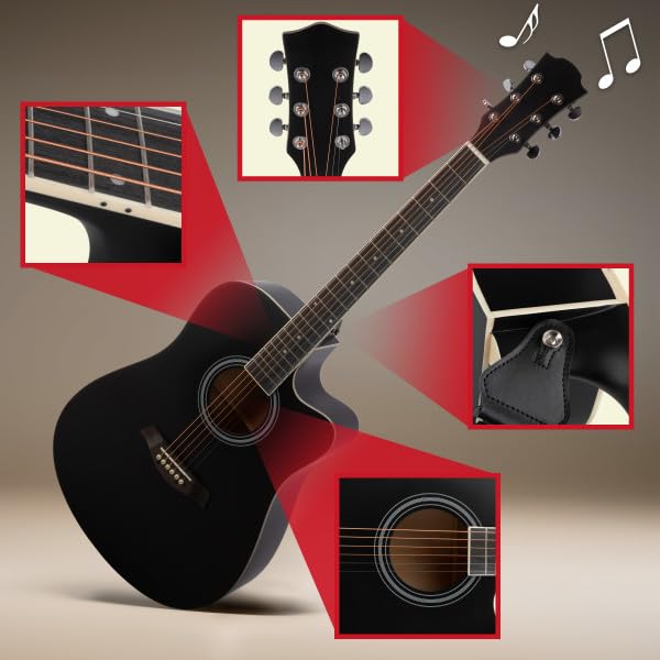 Image of 41in Acoustic Guitar - Guitar Kit with Case, Strap, Capo, Spare Strings, and Picks - Beginner Guitars for Kids and Adults by Hey Play (Black)