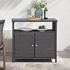 Grand patio outdoor wicker storage cabinet 2 door and shelves waterproof patio sideboard buffet cabinet dark brown  urban country home decor