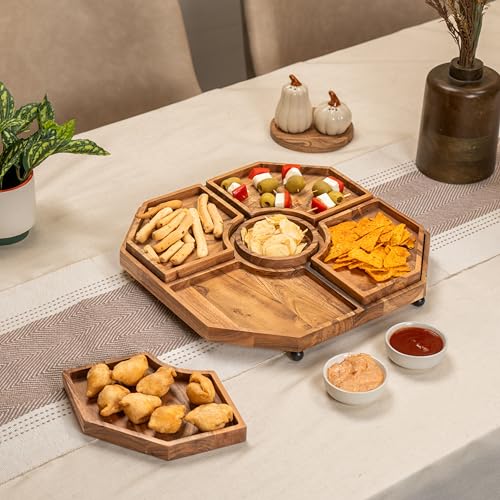 Image of PickAPart Acacia Wood Multipurpose Serveware | Modular Cheese Board Platter Set | Wooden Charcuterie Board for Cheese, Snacks, Fruits & Appetizers | Food-Safe Natural Finish | 15 x 15 Inch