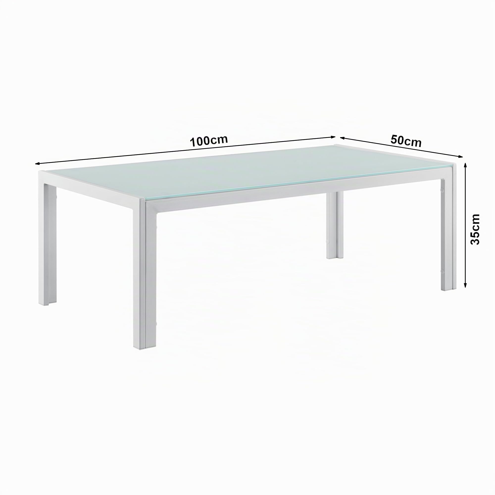 casa.pro Mesa de Centro de Vidrio 100 x 50 x 35 cm Mesa de jardín armazón Hierro diseño terraza Blanco