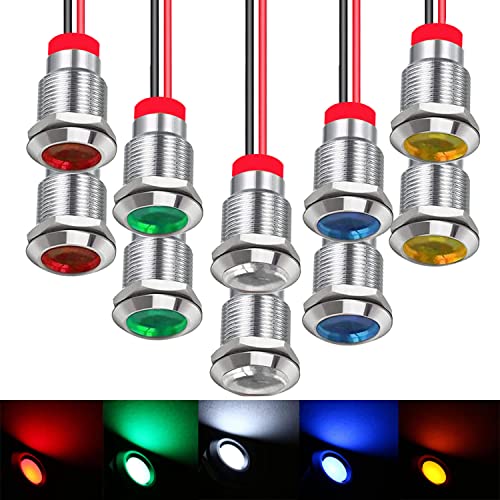 RUNCCI-YUN 10pcs LED Indicador de metal 12mm 110V-220V LED Indicador Luz Lámpara Piloto Dash Direccional para Coche Van Camión Barco (rojo azul verde amarillo blanco)
