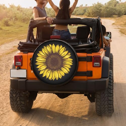 Image of Retro Sunflower Spare Tire Cover Dust-Proof Wheel Tire Cover Fit Trailer, RV, SUV and Many Vehicle 17 Inch