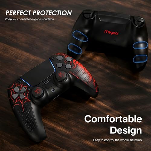 Image of Meyaar Anti-Slip Silicone Cover for PS5 Controller with Thumb Grip Caps & Touchpad Sticker Made for PS5 Controller Only. (Bloodline Black (2 Pack))