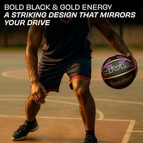 Image of Nivia Dark Slam Basketball, for Men & Women, Durable Molded Rubber Ball with Pebbled Grip, Butyl Bladder, for Indoor & Outdoor Play (Size 7, Multicolor)