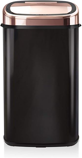 Tower T80904RB Kitchen Bin with Sensor Lid, Automatic Soft-Close, Manual Override, 58 Litre, Black and Rose Gold