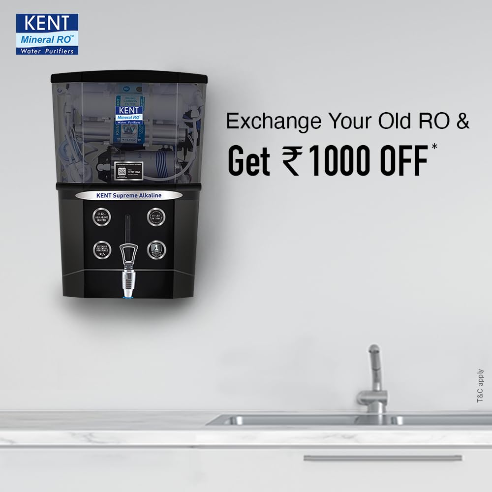 KENT Supreme Plus Alkaline+Copper RO Water Purifier | RO+UV+UF+Alk +Cu+TDSControl+UV LED Tank|Advanced ROTech for SabseShudh Paani |Auto Flush| 8L|20LPH| Ideal for Borewell/Tanker/MunicipalWater|Black 2
