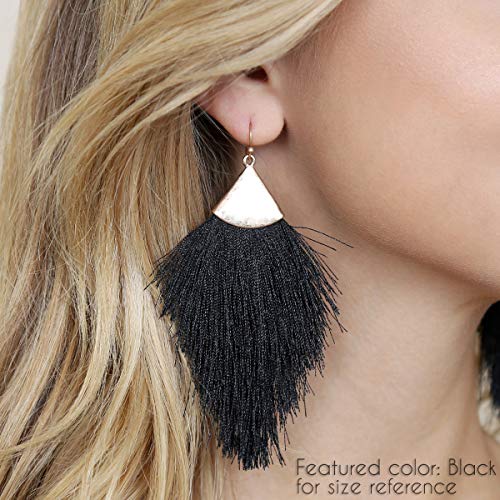 Bohemian Silky Thread Fan Fringe Tassel Statement Earrings - Lightweight Strand Feather Shape Dangles2