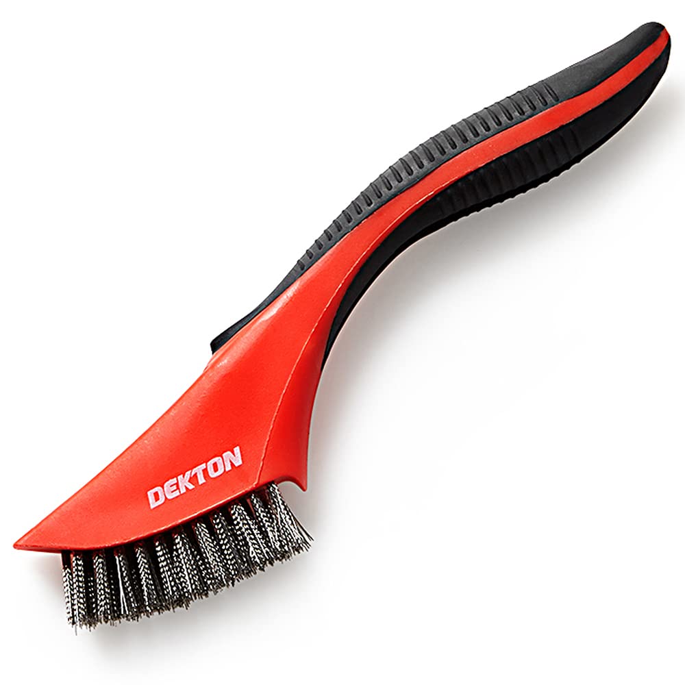 Dekton Soft Grip Stainless Steel Wire Brush | Ideal for Preparing Metal Surfaces, Rust & Paint Removal | Fine Steel Bristles with 5 Rows | Curved Design for Easy Corner Access | Ergonomic Handle
