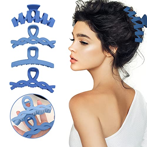 8Pcs Large Claw Clips For Thick Hair, 4 Inch Large Hair Claws Clip, Nonslip Strong Hold Flower Hair Claw Clips For Thick And Thin Hair Accessories For Women Trendy Claw Jaw Hair Clips Blue #TOP4