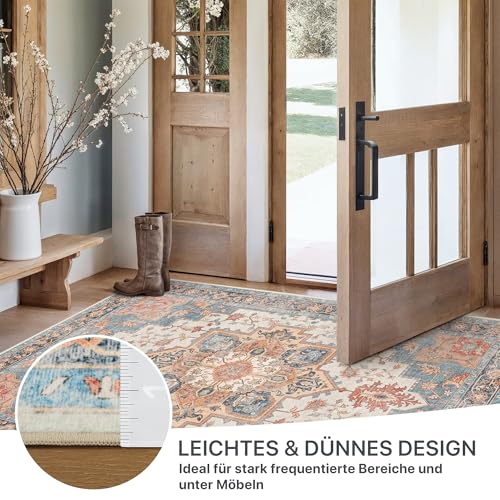 GENIMO Vintage Blau Teppich Rund 200cm Waschbar & rutschfest – Ansicht 7