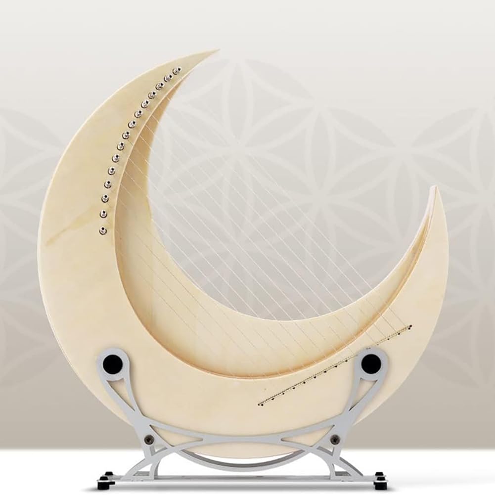 Forma di Luna Lyre Harp, Crescent Moon Shape Arpa in Legno Massiccio, Luna Piena Forma in Legno Strumento Musicale per Principianti, Olmo E Acero Corpo Lyre Harp