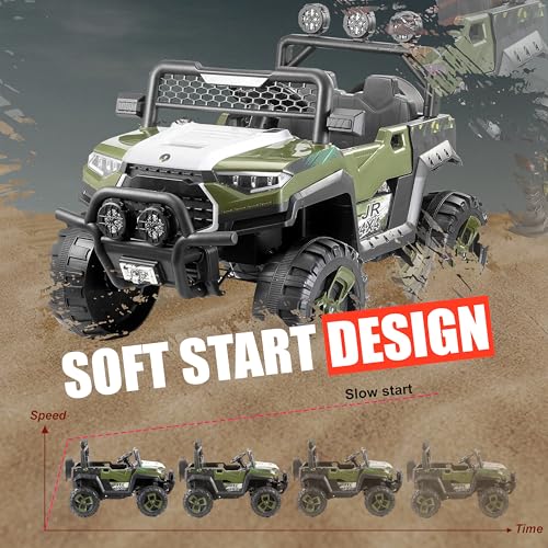 Image of Norman Jr Battery Operated 4x4 ATV Runs on Garden & Sand Surface | Jeep Toy with Remote+Steering+RGB Light+Mp3 USB Music | Rechargeable Car for Kids to Drive 3 to 12 Years | XLarge Size (Apple Green)