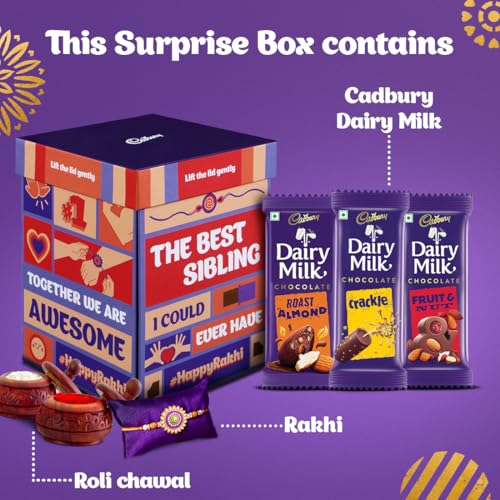 Image of Cadbury Dairy Milk Chocolate Surprise Gift Box with Free Rakhi, 144 g