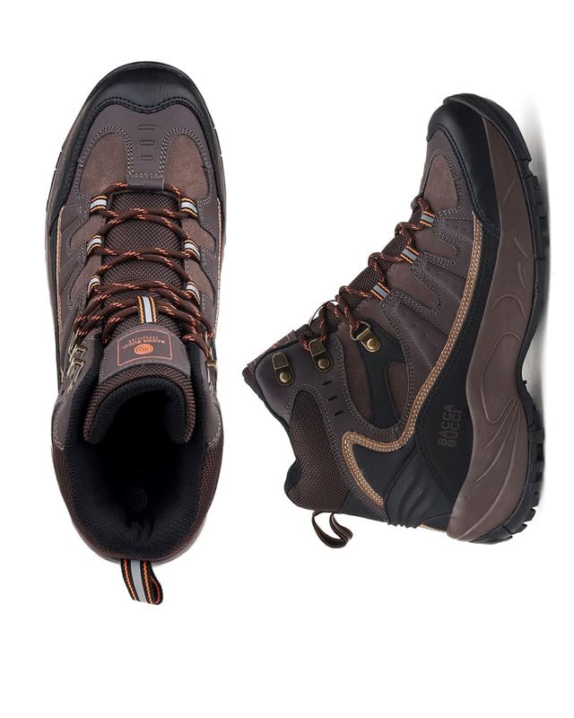 Image of Bacca Bucci Men's Mid-Top Trekking Boots with Rugged Grip Sole, Padded Ankle Support & Secure Lace-Hook Closure
