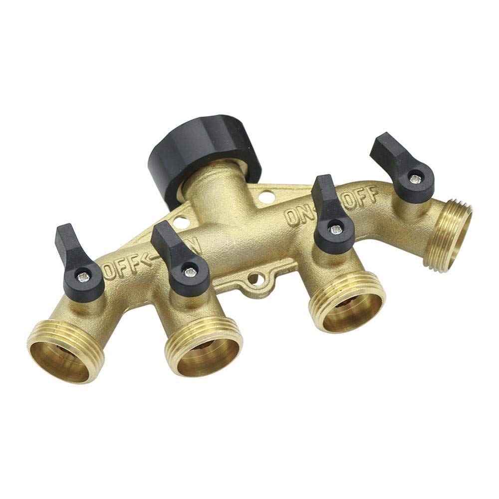 Schlauchreparaturanschluss Extender Messing 3/4" Gewinde European/American Standard 4-Way Valved Schlauch Splitters Gartenbewässerung Wasserregelventil-Hahn-Anschluss (Color : European standard)