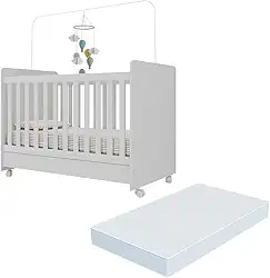 Berço Americano 3 em 1 com Colchão Incluso e Rodízios Bambino Multimóveis Branco