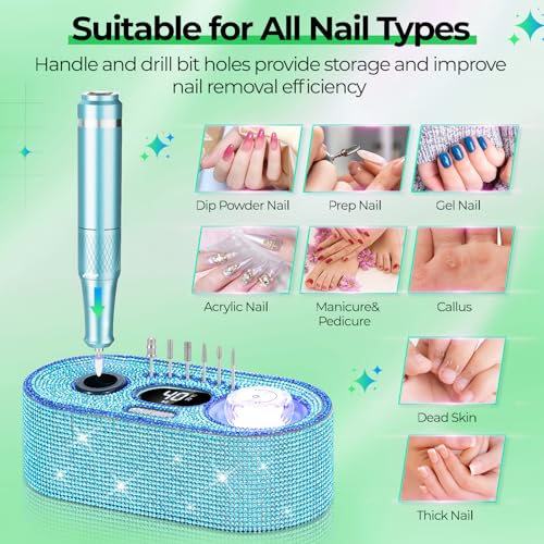 JOSGLOI Electric Nail Drill Professional: Shiny 40000RPM Electric Nail File Kit E File Nail Drill Machine with LCD Display for Acrylic Gel, Manicure Pedicure Polishing Grinder for Salon Home, Diamond — view 5