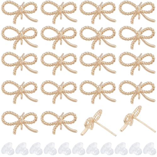 SUNNYCLUE 1 Box 50Pcs Real 18K Gold Plated Post Earring Findings Bowknot Earrings Findings Earring Stud with Hole Stud Earrings for Jewelry Making Accessories DIY Dangle Earrings Supplies Women