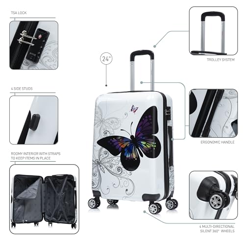 Image of InUSA Butterfly Print 24-Inch Medium Hardside Spinner Luggage Lightweight