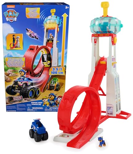 Patrulha Canina - Cenário de lançador de veículos Super Loop Tower HQ com luzes e sons carro e figura chase - patrulha canina brinquedos - presente criança 3 anos - 6069672 - brinquedos crianças 3