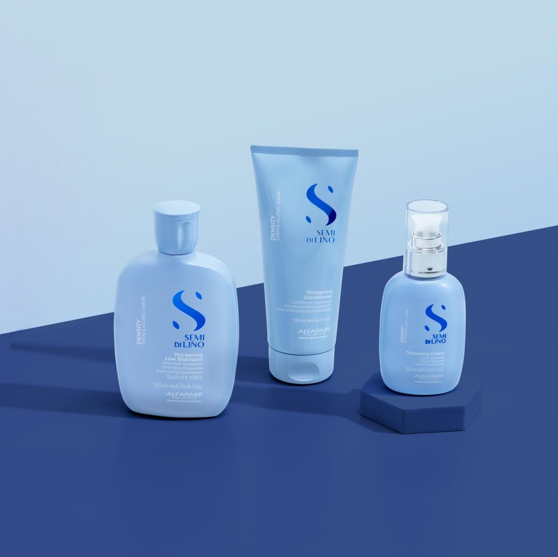 Alfaparf Milano Semi di Lino Density Gift Set for Thin and Aging Hair - Thickening Shampoo, Conditioner and Leave-In Volumizing Cream - Sulfate Free