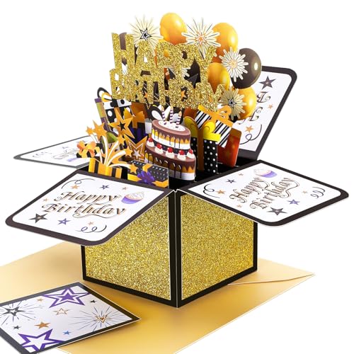 Vyuwast 3D Pop Up Karte Geburtstag 3D Geburtstagskarten mit Umschlag Und Karten Geburtstagskarte mit Luftballons Feuerwerk Happy Birthday Karten für Frau Männer